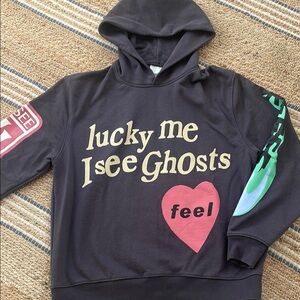 Lucky Me I See Ghosts Black Hoodie, Size Large
